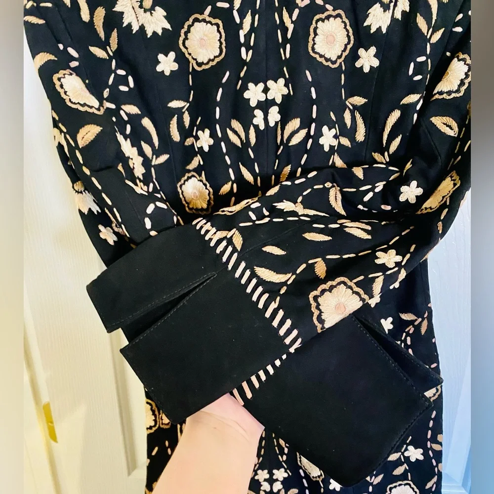 NEW! The Double D Ranch Full-Length Black Suede Hand-Embroidered Obregon Coat - Picture 14 of 17